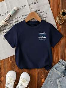 Áo thun ngắn tay cổ tròn in họa tiết phong cách thường ngày cho bé trai, thích hợp mặc mùa hè. - Màu xanh hải quân - Xem 5