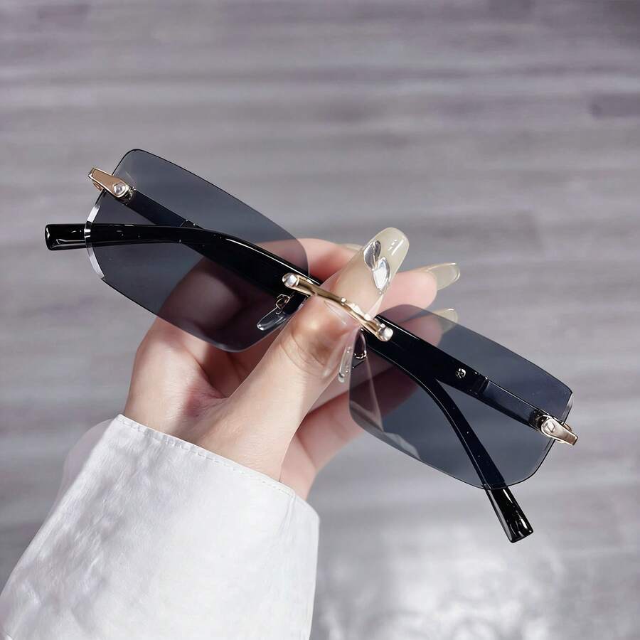 1/2 Pairs Men's Fashionable Black Small Frame Rimless Glasses, Very Y2K, Elegant, Versatile, Suitable For Beach, Driving, Travel, Summer - Multicolor - View 1