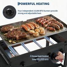 36" Flat Top Grill, 4-Burner Propane Gas Griddle Grill With Wheels & Foldable Side Shelves, Portable Outdoor Griddle, 60,000BTU Flattop Grills For Camping BBQ, Outdoor Cooking - Black - View 8