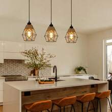 1/2 buah Lampu Gantung Tali Rami Retro Nordik, Lampu Gantung Sangkar Burung Besi Geometris Industri untuk Ruang Makan, Bar, Dapur, Kamar Tidur, Soket Bohlam E27, Pencahayaan Dekorasi Pedesaan (Bohlam Tidak Termasuk) - Hitam - View 3