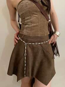 1条女士银色合金材质独特竹节拼接腰链 - 銀色 - 查看 5