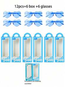 12pcs/6pcs Blue Party Gift Boxes, Frameless Heart Shape, Bright Blue Gift Candy Bags, Cute Cartoon Sticker Candy Bags, Blue Birthday Bachelorette Party Decor, Suitable For Ladies, Bridal Party Favors, Perfect For Pool Party, Beach Party, Summer Party, Birthday Party (2pcs/Set = 1 Gift Box + 1 Pair) - Blue - View 6