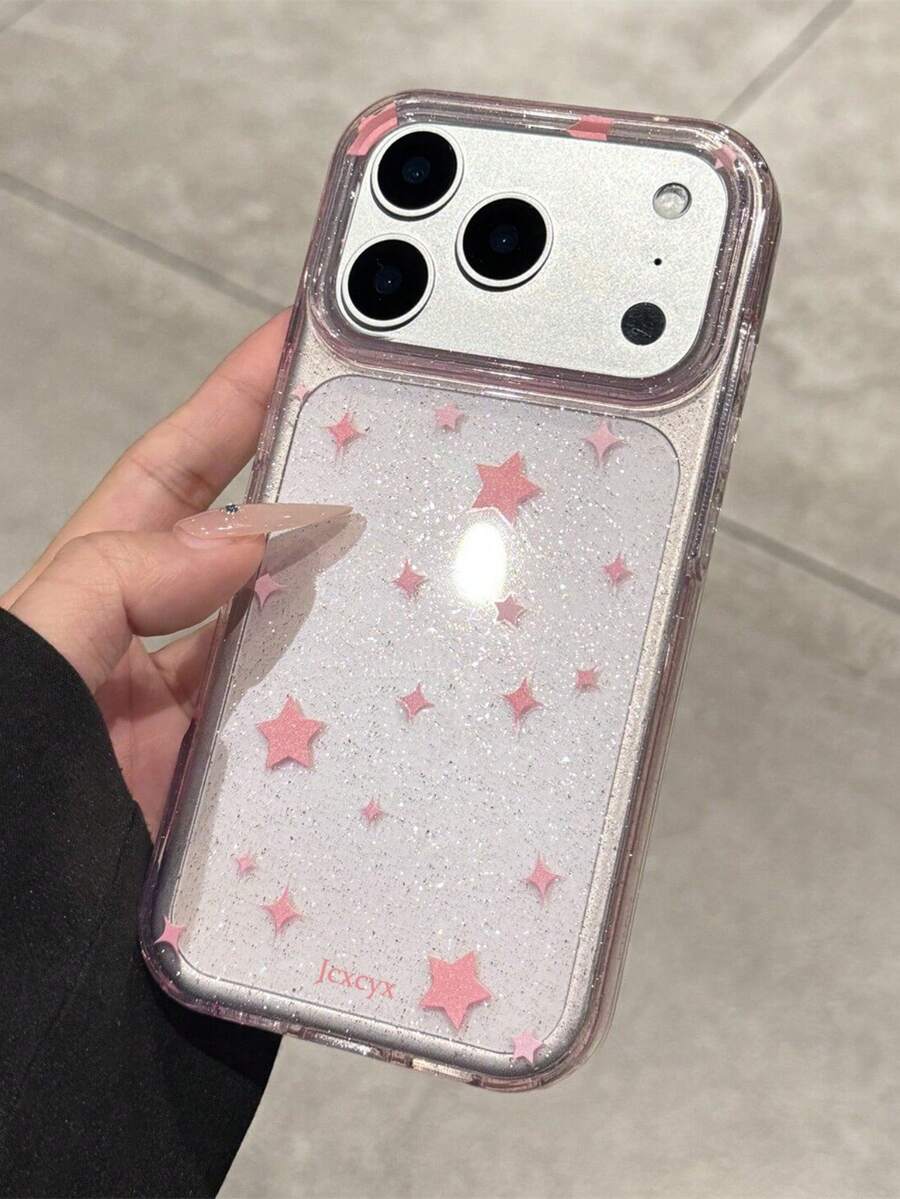 Y2K Cute Star Glitter Phone Case For IPhone 17Pro Max, 17Pro, 17Air, 17, 15, 16 Pro Max, 14 Pro, 13, 12, 11, Gradient Soft Shell Gift - Baby Pink - View 1