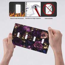 Switch Plate Cover With Luxurious Purple Roses Gold Accents Leaves Design 4 Gang Artistic Wall Plate Unique Quad Toggle Light Switch Covers For Romantic Bedroom/Living Room Decor - ArtisticVioletFlowersQuadToggle - View 7