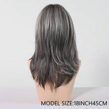 Fashionable Black & Gray Wig With Bangs, Ombre Layered Synthetic Fiber Wig, Suitable For Daily Wear - Gray Ombre - View 5