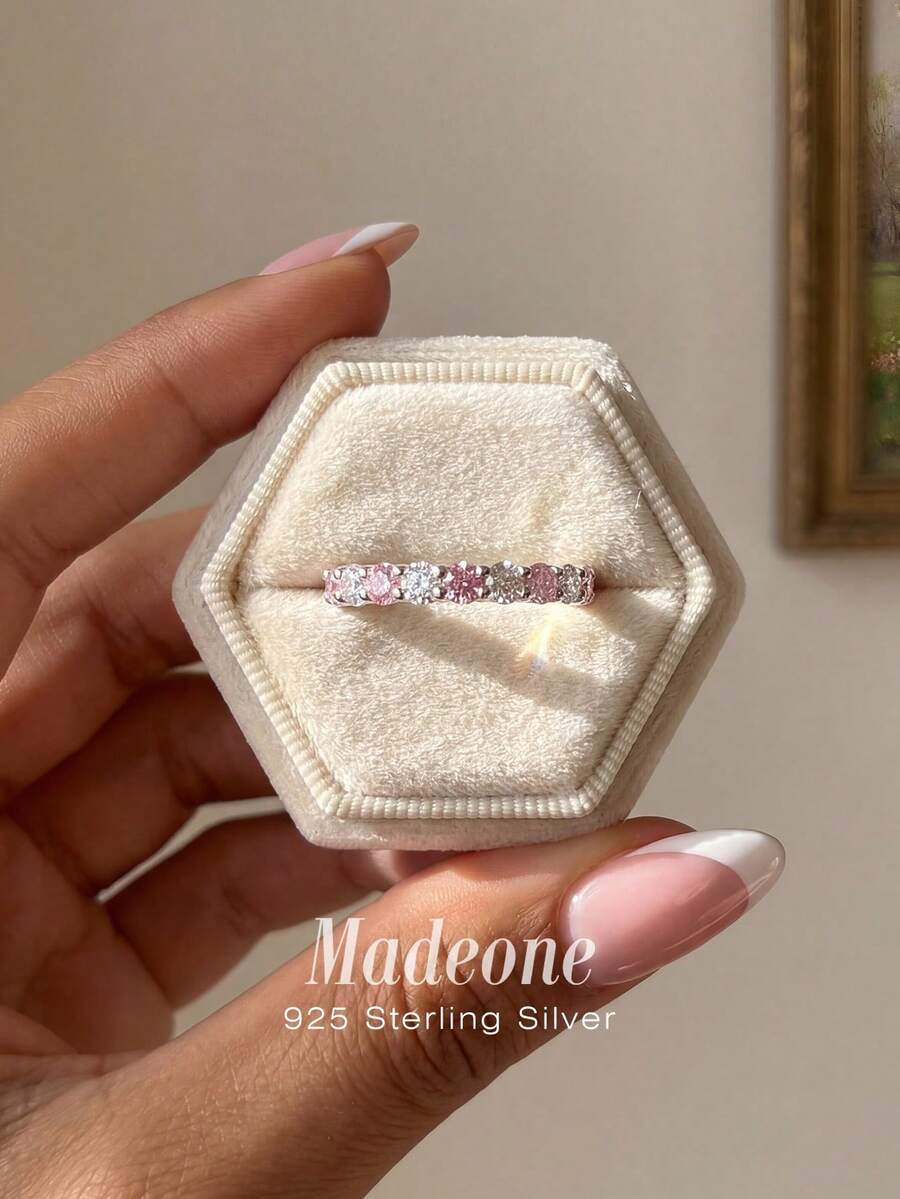 MADEONE 1件對比色戒指 女款珠寶 奢華婚禮承諾戒 女孩舞會裝飾禮物