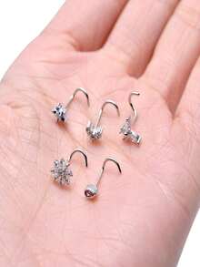 Bộ 9 khuyên mũi nữ tính tối giản, không gây dị ứng, làm bằng thép không gỉ, đính đá Zirconia lấp lánh và nhiều mặt dây chuyền hình dạng khác nhau, thích hợp làm trang sức xỏ khuyên và dự tiệc cho nữ. - Bạc - Xem 11