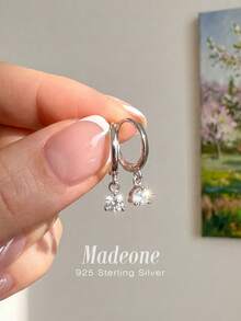 Stylever 1 Đôi bông tai đá Zirconia sáng bóng, chất liệu bạc 925, bông tai thanh lịch, trang sức nữ, phụ kiện tinh tế, quà tặng dự tiệc, đeo hàng ngày. - phong cách 5 - Xem 1