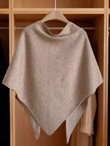 1pc Women's Oversized 185*76cm Knitted Poncho Shawl - Soft Cashmere Blend Solid Color Shawl, Elegant Wrap Suitable For Formal Dresses, Soft Open Front Cardigan Sweater, Suitable For Spring, Autumn And Winter, 73*30 Inches - 卡其色 - 查看 2