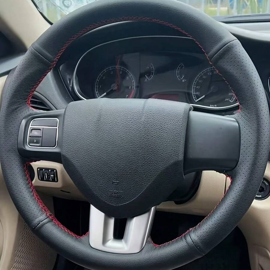 Handmade Stitched Microfiber PU Leather Steering Wheel Cover, Suitable For Fiat 500 Viaggio, Dodge - Fiat 500 Viaggio Dodge - View 1