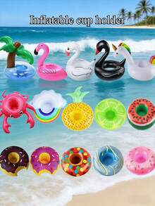 5pcs/10pcs Portavasos inflables estilo de dibujos animados, hechos de material PVC, adecuados para uso al aire libre, se pueden colocar en la piscina para sostener tazas y botellas de agua. - Portavasos inflable A - Ver 13