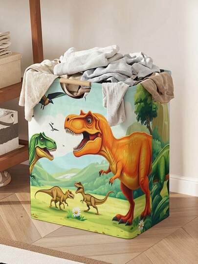 صندوق تخزين مفتوح الأعلى بطبعة حيوانات، سلة غسيل قابلة للطي مع مقبض خشبي، سلة ملابس متداعية للاستخدام المنزلي والحمام
