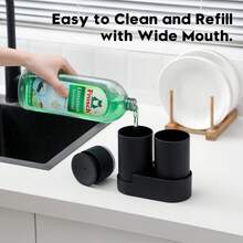 Soap Dispenser Set With Tray And Cup (Cup Holder), Suitable For Bathroom And Kitchen Organization - Black - View 5