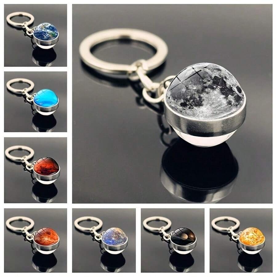 1 chiếc móc khóa phụ kiện mới hình hệ mặt trời, mặt dây chuyền hình thiên hà, tinh vân, thời gian, đá quý, móc khóa 9 hành tinh, mặt trăng và thiên hà, móc khóa Trái đất pha lê hai mặt. - Nhiều kiểu dáng - Xem 1