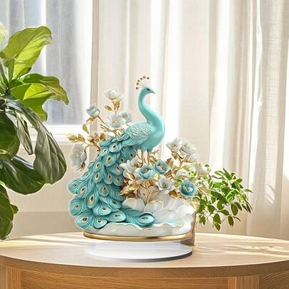 Giá đỡ acrylic phẳng 2D hình chim công xanh sang trọng, vật trang trí bàn làm việc hình hoa thanh lịch, trang trí nhà cửa và văn phòng hiện đại, quà tặng tân gia độc đáo cho phòng khách và lối vào.