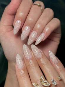 24pcs Minimalist Ribbon Short Press-On Fake Nails, Almond Shape Manicure Set With 1 Adhesive Sheet And 1 Nail File, Suitable For Daily Wear - Multicolor - View 1