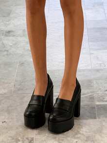 2025 New Women's Chunky Platform Mary Jane Heels Ultra Heeled Loafers Solid Color All-Season Oxford Shoes - 黑色 - 查看 6