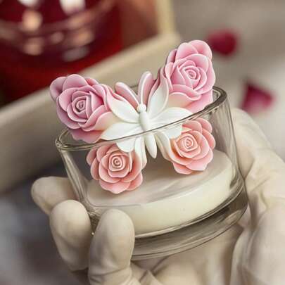 1pc 3D Flower & Butterfly Silicone Candle Mold For DIY Aromatherapy Candle, Soap & Gypsum Craft, Valentine's Day, Wedding, Spring Festival Silicone Mold