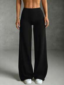 HUTENER Women's Casual Long Pants, Spring/Summer Sporty High-Waisted Flared Trousers, Women's Summer Clothing, Versatile Casual Pants Black - Black - View 2