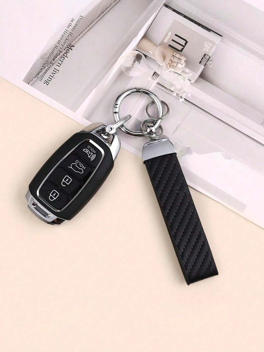 1 chiếc móc khóa unisex màu đen trắng đỏ hồng cam bằng hợp kim kẽm kiểu dáng đơn giản, có dây da, phù hợp với nhiều loại chìa khóa và móc khóa xe hơi. - sợi carbon màu đen bạc - Xem 1