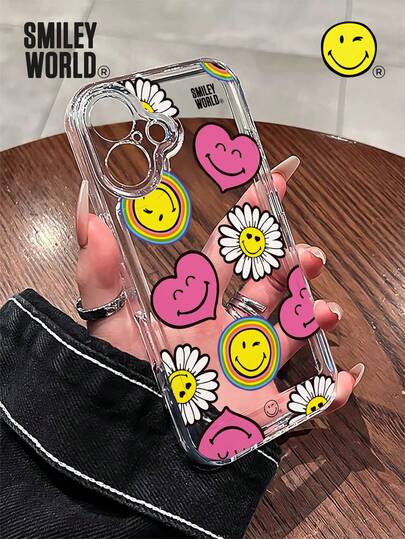 Smiley World SmileyWorld® | 1 件装减震全包覆 TPU 材质透明手机壳，彩色彩虹笑脸、花卉、爱心图案，UV 印刷，兼容 17、16、15、14、13、12、11 Pro Max，适合作为节日礼物、日常通勤使用，防摔高品质设计