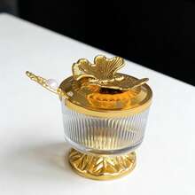 糖罐奶精套装，透明糖罐奶精壶，易于清洁，适用于咖啡台、厨房台面和房车。 - 金色 - 查看 4