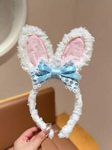 Băng đô cài tóc bằng vải nhung mềm mại hình tai thỏ dễ thương dành cho nữ, kiểu dáng mới, thích hợp cho việc rửa mặt. - Nhiều màu - Xem 6