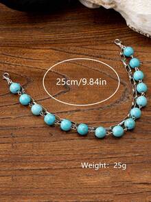 1pc Fashionable Cowboy Vintage Handmade Bohemian Style Turquoise Beaded Chain Necklace Pendant Accessory,Graduation Cap,Beach Hat - Multicolor - View 5