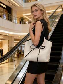 Túi xách tay màu be nâu thắt nơ, phụ kiện không thể thiếu cho người đi làm và đi chơi, túi đeo vai bằng vải canvas dung tích lớn, túi cầm tay đa năng, thiết kế độc đáo cho những chuyến đi chơi hàng ngày. - Nhiều màu - Xem 6