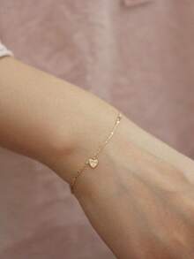 GAGAFEEL 1pc Sterling 925 Silver Fashionable Elegant Cute Love Heart Paper Clip Chain Bracelet For Women Daily Wears Friendship Party Jewelry Gift - Gold - View 3