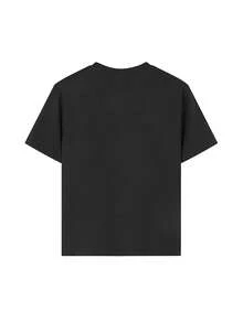 Camiseta informal de manga corta con cuello redondo y estampado gráfico para niños y adolescentes, top de verano - Negro 2 - Ver 4