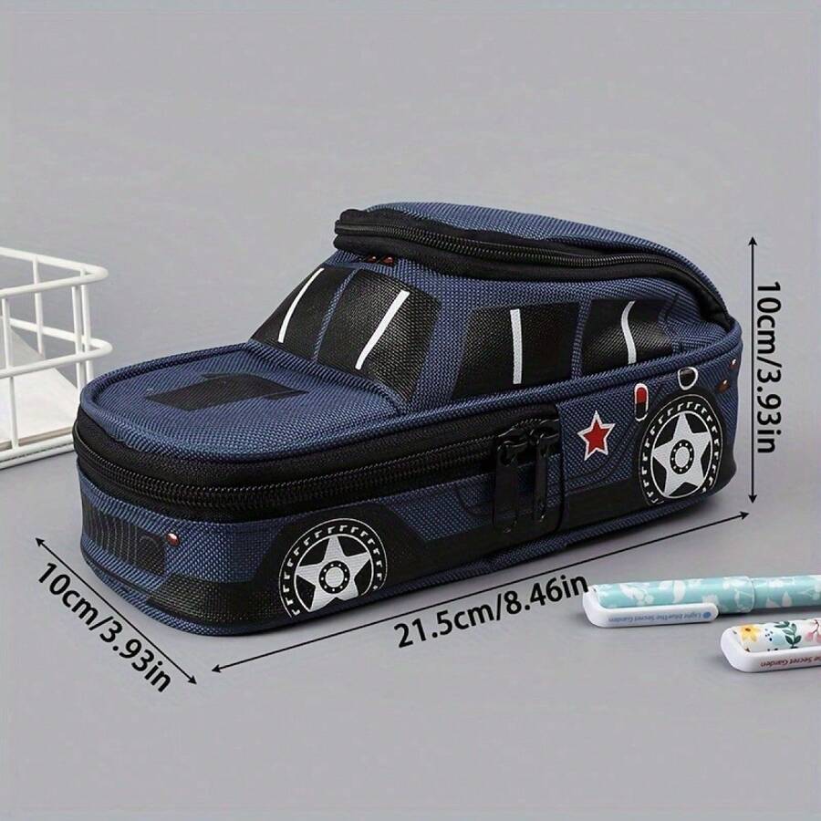 1个/汽车造型印花铅笔盒 - 双层大容量文具收纳袋,2026返校必备,学生用品及美观的桌面配件,耐用学习收纳 | :春季教室焕新,汽车爱好者礼物,2026学习必备,美观学习用品,简约桌面收纳 - 多色 - 查看 1