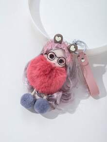 1个仿毛皮粉色娃娃吊坠，PVC材质钥匙扣挂件，适用于钥匙、背包、车钥匙 - 彩色 - 查看 8