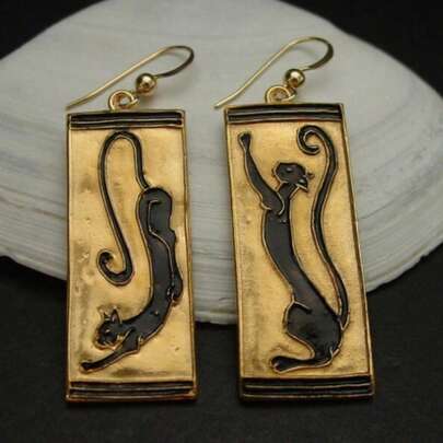 1 par de pendientes vintage con borde rizado geométrico, joyas con temática de gato creativa, un regalo de joyería exquisito adecuado para festivales y reuniones