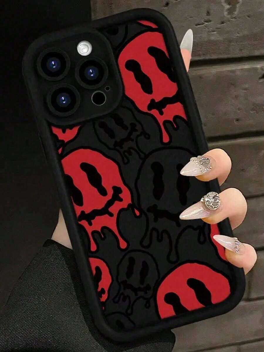 Funda de teléfono con cara sonriente roja, gruesa y texturizada, resistente a caídas, compatible con iPhone 16/11/16Pro/16Plus/16ProMax/16E/15ProMax/13/14/12/XS/XR/7G/8P, teléfonos móviles, bolsos, accesorios para móviles, fundas para teléfonos, decoración de interiores, accesorios, fundas transparentes para teléfonos, verano, correas para teléfonos, fundas para teléfonos de hombre, fundas negras para teléfonos, fundas rosas para teléfonos, funda para móvil para hombre, funda para móvil para mujer, protección para teléfonos móviles, accesorios de playa, dulces de fresa, cubiertas protectoras para teléfonos. - Estilo (1 pieza) - Ver 1