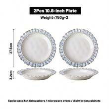 2pcs Ceramic Dinner Plate Set: 6.25-Inch 8.8-Inch 10.8-Inch Ceramic Plates. Vintage Style Plates Suitable For Snacks, Western Food, Desserts, Pasta, And Breakfast Bread. Steak Plate And Salad Plate. - trắng - Xem 13