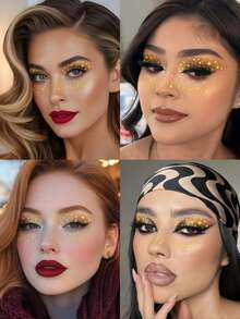 12 Folhas de Adesivos Temporários de Sardas com Glitter para o Rosto, Sombras Douradas, Tatuagens de Sardas Brilhantes em Formato de Estrela para Maquiagem Feminina, Acessórios para Festas, Festivais Coachella, Verão, Formatura e Praia. - Ouro - Ver 2