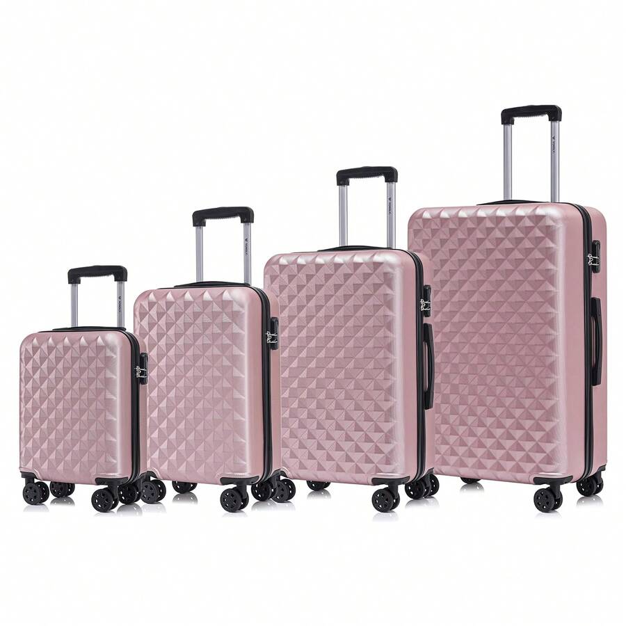 YONSLY 4-Piece Suitcase Set (16/20/24/28 Inch) With 4 Wheels, 360° Mesh Compartment, Combination Lock, Soft Rubber Handle, Large Trolley Suitcase, Carry-On Hard Shell Suitcase, Travel Suitcase For Business Trips, Holidays, And Family Trips - Rose Gold - View 1
