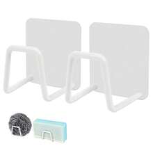 2 piezas Soporte para esponjas de fregadero de cocina, hecho de acero inoxidable SUS304, adhesivo fuerte, impermeable y de secado rápido, color blanco - Blanco - Ver 9