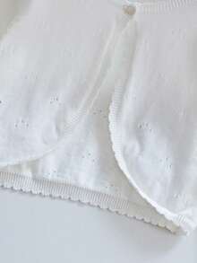 Áo khoác cardigan dệt kim thường ngày cho bé gái, áo khoác ngắn nhẹ thoáng mát cho bé gái. - trắng - Xem 3