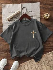 Graphic Tee For Preteen Girls "Let Me Tell You About My Jesus", Made Of Soft And Comfortable Fabric, Suitable For Outdoor Sports, Casual Wear, Street Style, Campus Style, Top - 深灰色 - 查看 7