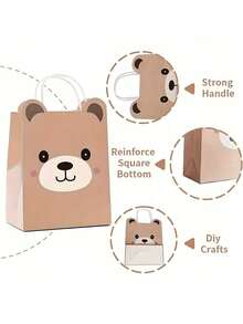 10pcs/5pcs/1pc Bear Theme Party Gift Bags, Bear Shaped Paper Tote Bags Suitable For Bear Theme Party Supplies, Fashion Shopping Bags, Anniversary Celebration, Gift Packaging Bags, Birthday Celebration, Bridal Shower, Wedding, Graduation, Forest Animal Theme Party - One Size Fits All - View 9