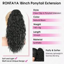 Tóc giả đuôi ngựa nối dài 18 inch màu đen có kẹp càng cua dành cho nữ, tóc giả nhiều lớp dày, bồng bềnh, gợn sóng, tóc giả tổng hợp mềm mại. - Nhiều màu - Xem 2