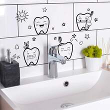 1pc 2D 20*30cm (7.87inch*11.41inch) Funny Tooth Wall Sticker, Simple Tooth, Toothbrush, Heart, Star Bathroom Mirror Sticker - one-size - View 2
