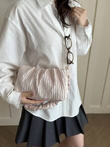 Túi đeo chéo Cloud Ruffle Casual Chic, Túi đeo vai có dây xích - Hồng - Xem 2