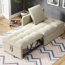 Upholstered Bed, 3-In-1 Sofa Bed, Multifunctional Sofa Bed, Linen Fabric Sofa (Adjustable Backrest), Space-Saving Sofa Bed - Beige - View 5