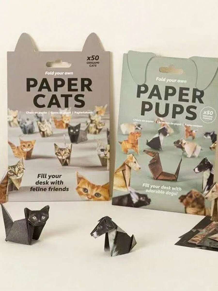 1件创意猫狗折纸，几何折纸工艺品，学生DIY折叠动物摆件，成就感满满 - 長方形 - 查看 1