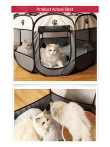 1个可折叠宠物猫/狗防抓透气帐篷笼，宠物屋 - 灰色 - 查看 3