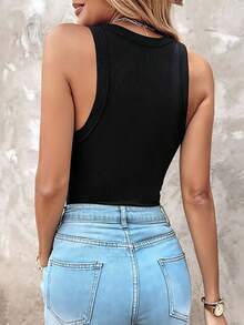 Ribbed Tank Tops For Women Built In Bra High Neck Racerback Shelf Bra Summer Casual Comfortable Yoga Shirts Sleeveless Undershirt - 黑色 - 查看 6