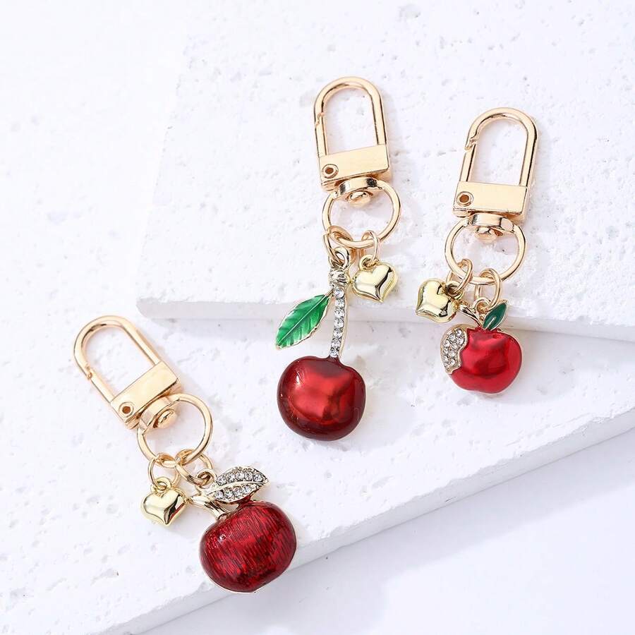 Red Apple Bag Charms, Apple And Cherry Enamel Pendants, Bag Keyrings And Handbag Accessories – Perfect Gifts For Mother's Day This Spring - Multicolor - View 1